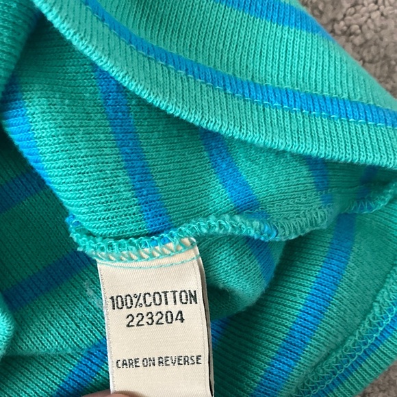 L.L. BEAN teal stripe quarter-zip cotton pullover, Medium. - Picture 5 of 7